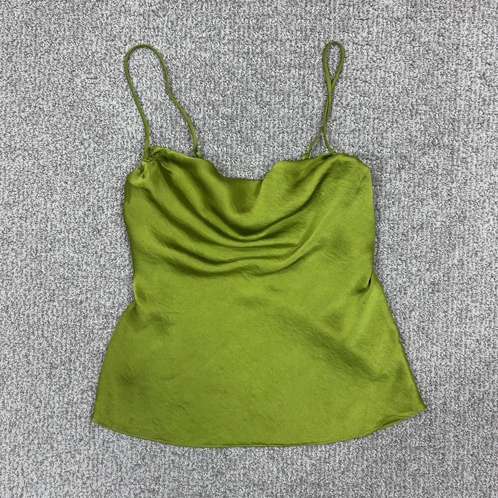 Wilfred Aritzia Top Womens XS Green Satin Cowl Cami Tank Summer Minimalist